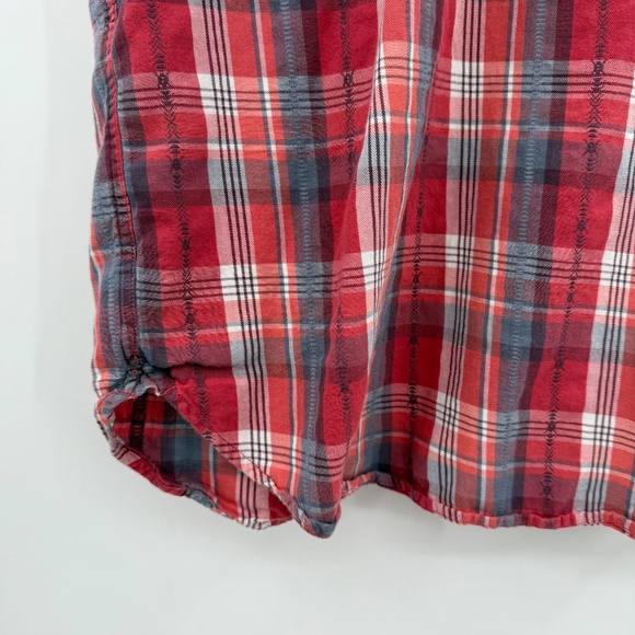 Lucky Brand Top Women XL Red Plaid Pearl Snap Button Up Short Sleeve Western - Picture 5 of 11